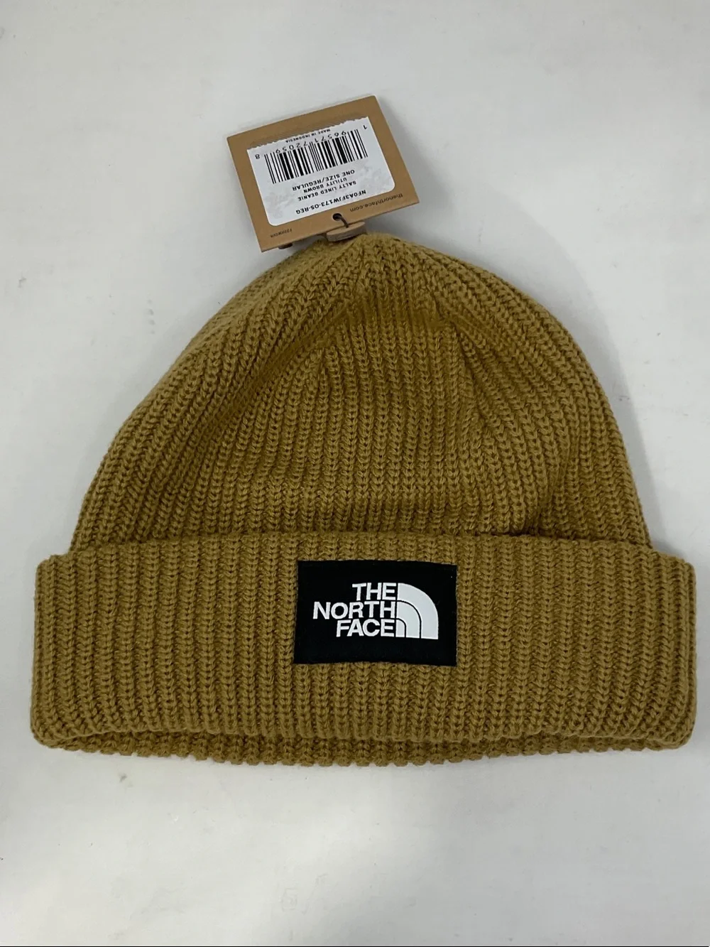 The North Face Men's Mustard Rib-Knit Beanie with Logo Patch